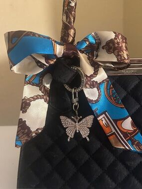 Twilly Womens Baroque Print Purse Scarf Head Scarf Neck Tie Tan Brown Blue